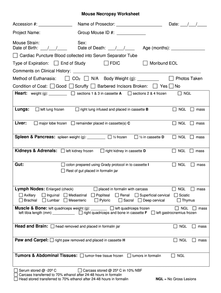 DD Form 1626, Veterinary Necropsy Report Checklist and