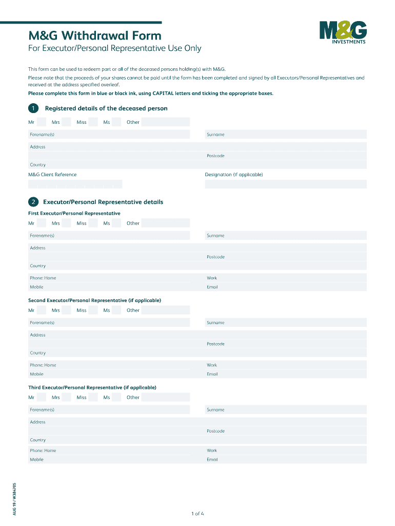 M G Withdrawal Form for Executor