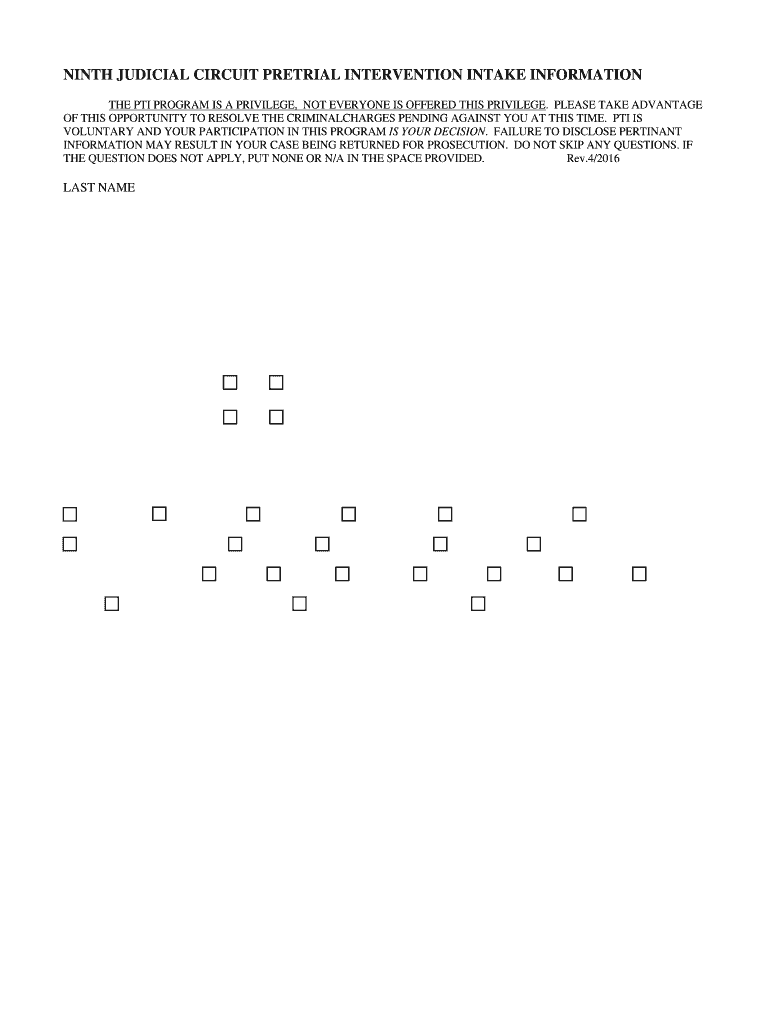 NINTH JUDICIAL CIRCUIT PRETRIAL INTERVENTION INTAKE INFORMATION