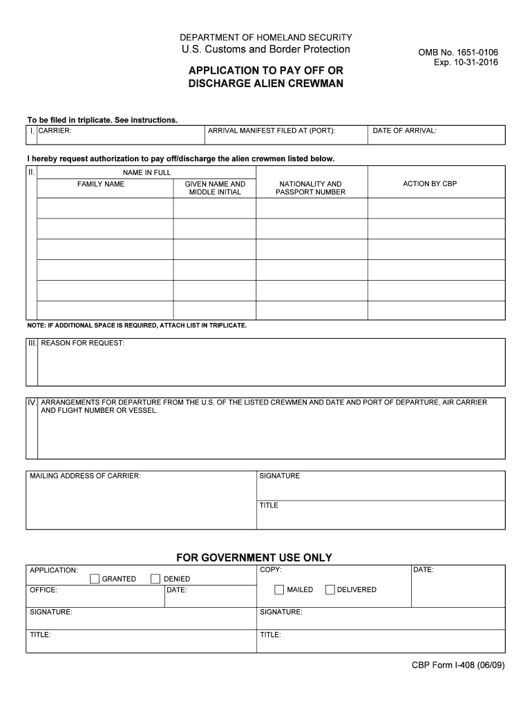  Agency Clearance Officer, U S Customs and Border Protection 2009