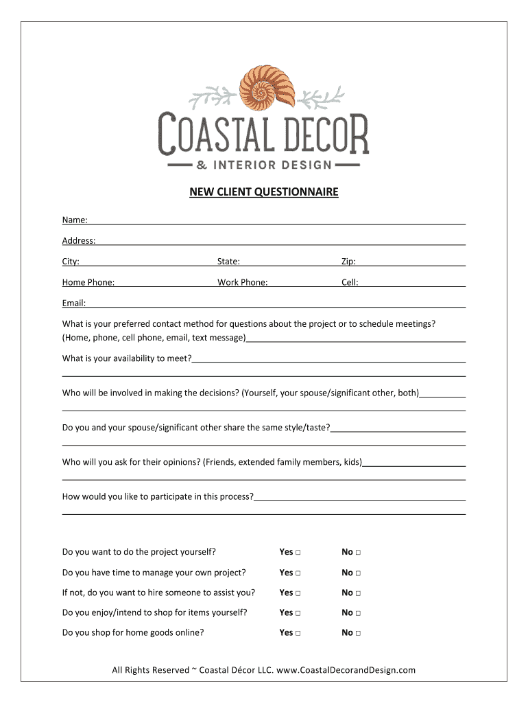 Interior Design Questionnaire  Form