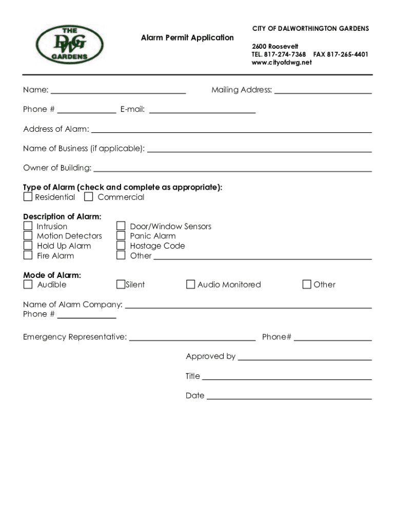 CITY of WORTHINGTON GARDENSAlarm Permit Applicatio  Form