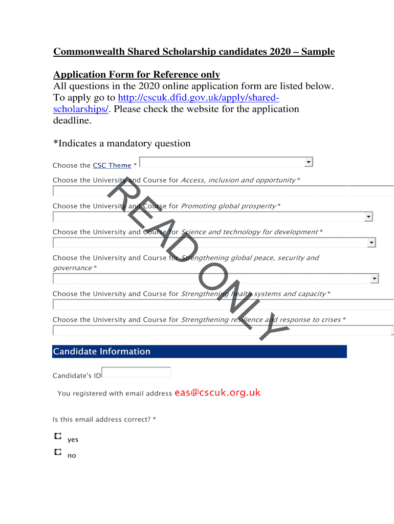 Commonwealth Shared Scholarship Sample Application Form