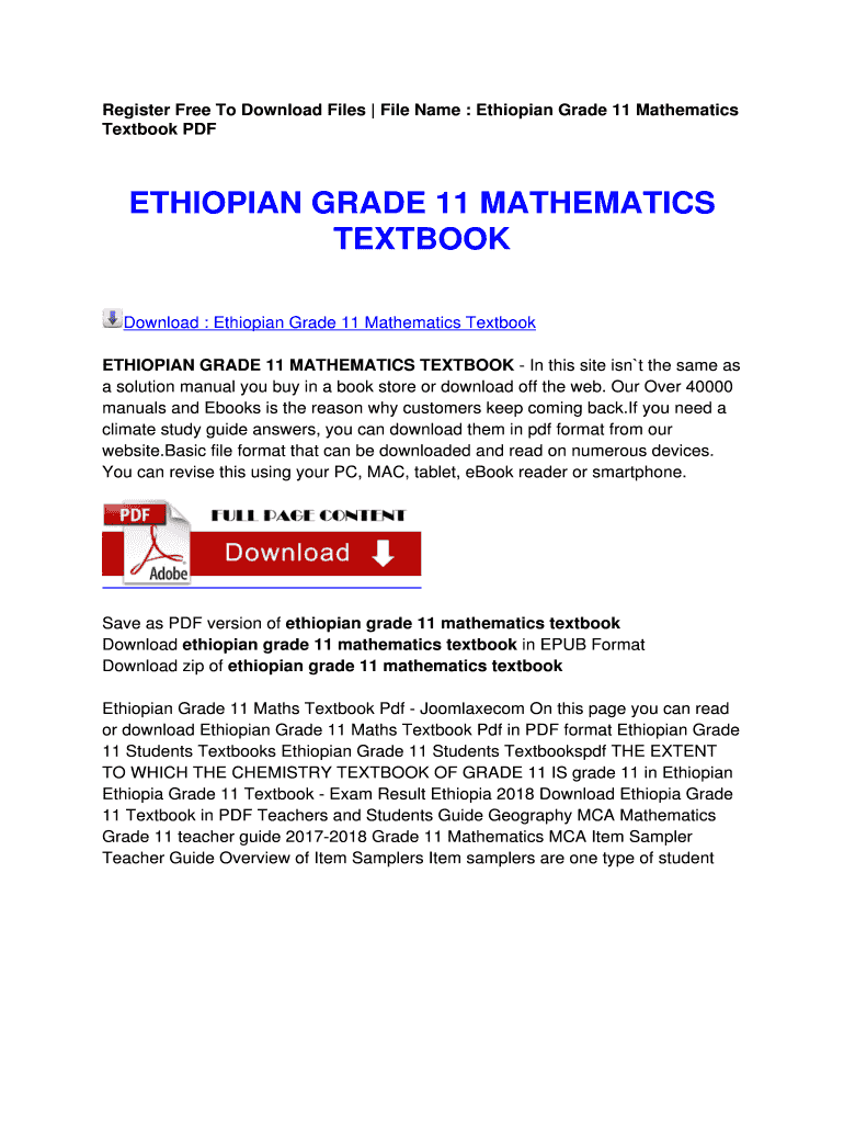 Ethiopian Grade 11 Mathematics Textbook  Form