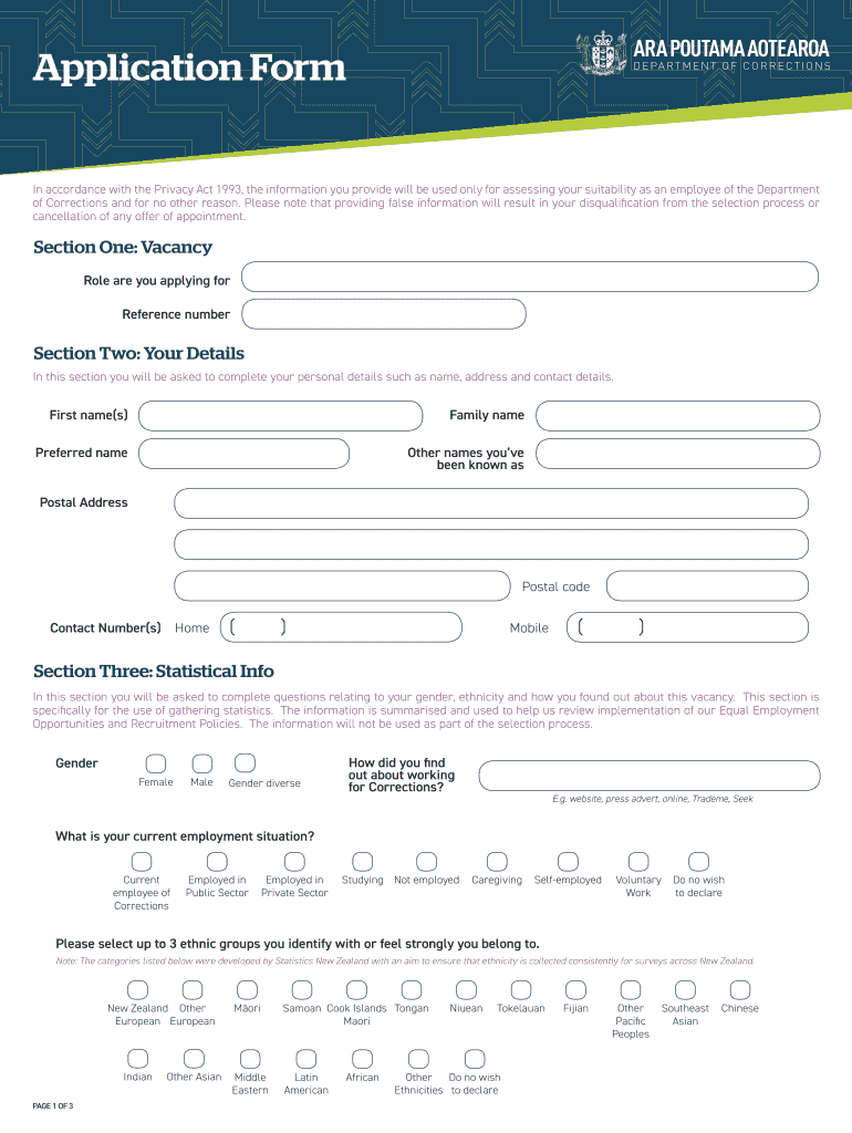New Zealand Vacancy Work  Form