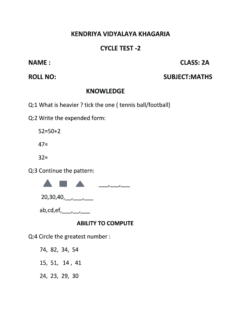 Cycle Test in School  Form