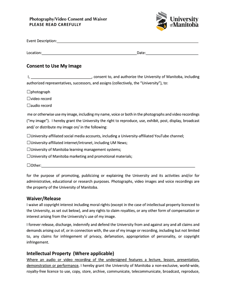Photography Video Consent, Waiver, Release & Authorization  Form