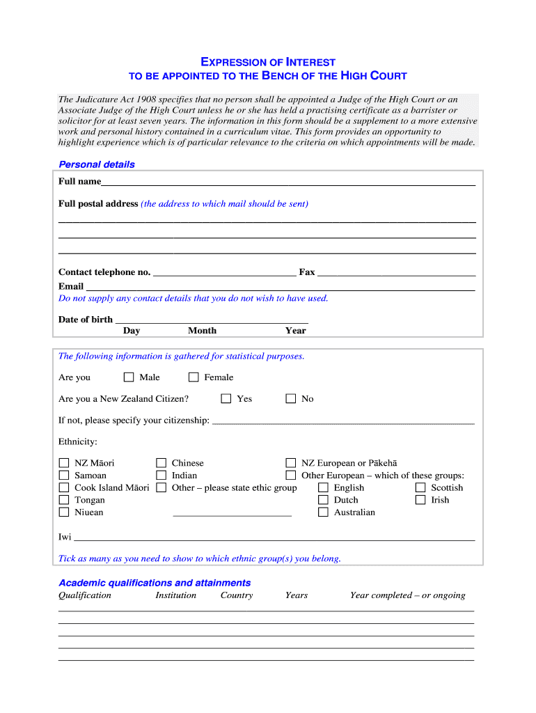 Employment Court Draft EoI Form Crown Law Office