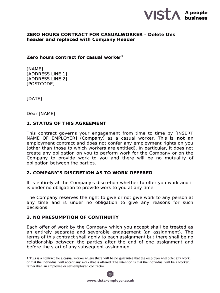 Zero Hour Contract Template PDF  Form