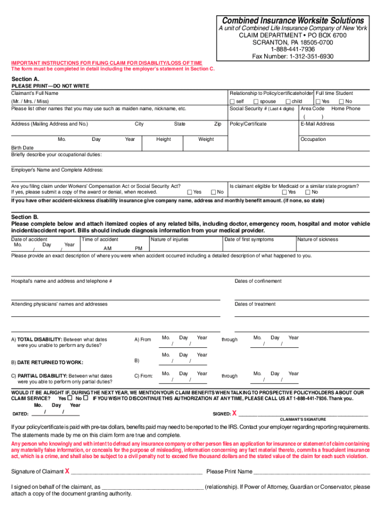 Combined Insurance Form