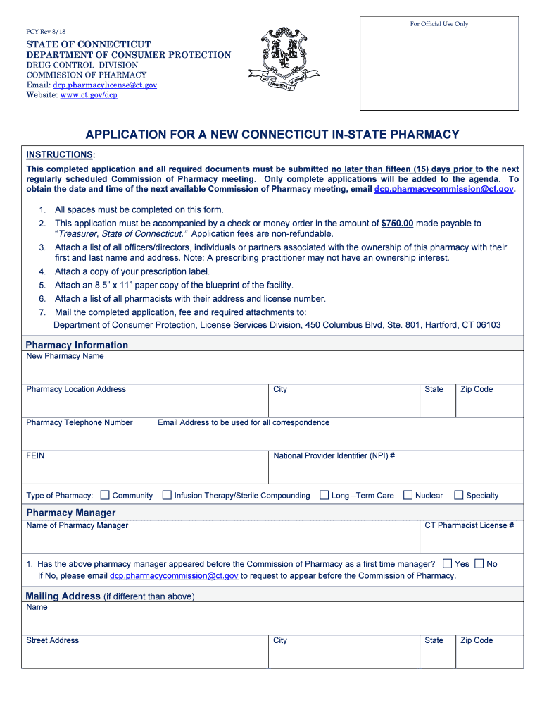 APPLICATION for a NEW CONNECTICUT in STATE PHARMACY  Form