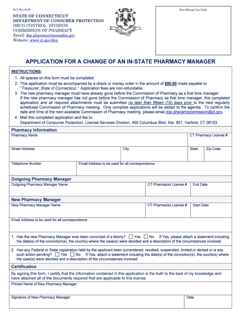 Application for a Change of an in State Pharmacy CT Gov  Form