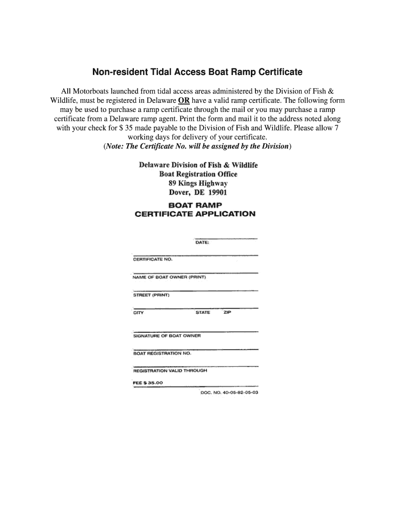 Delaware Ramp Certificate  Form