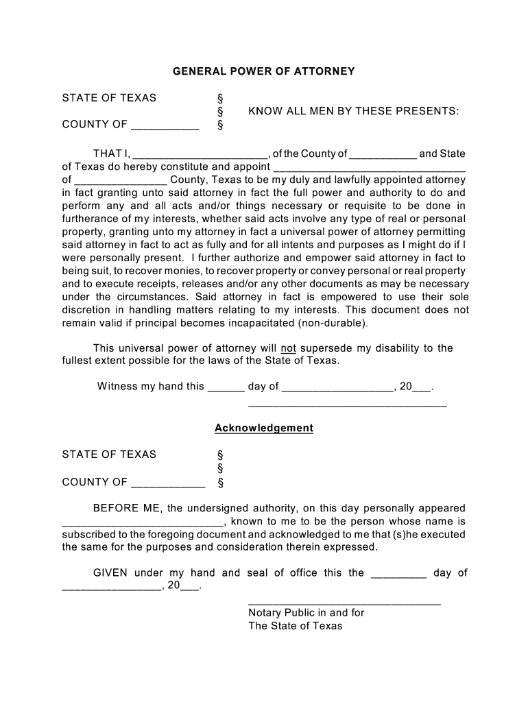 Texas General Poa  Form