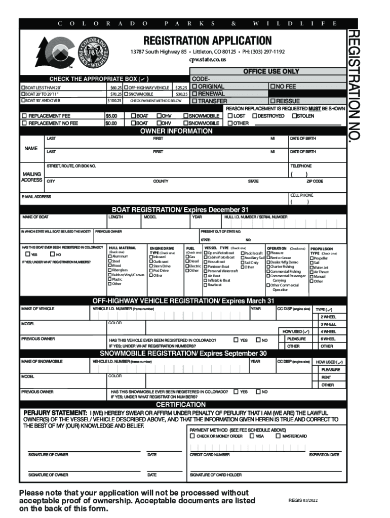 Registration Application Colorado Parks and Wildlife 2012-2025