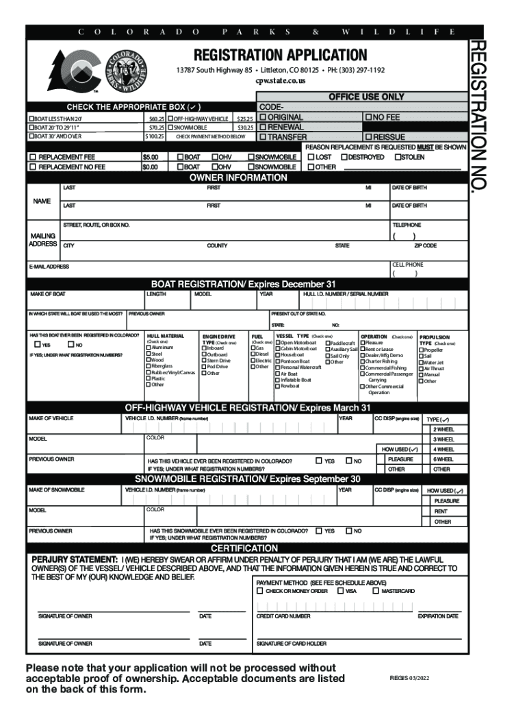  Registration Application Colorado Parks and Wildlife 2012-2024