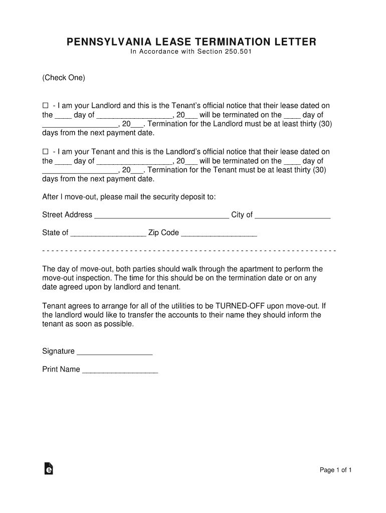 Pa Lease Termination Letter  Form