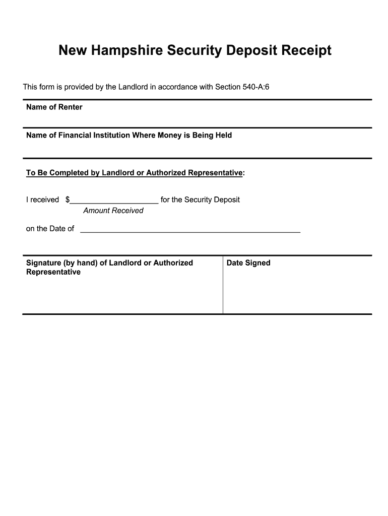 New Hampshire Security Deposit Receipt Form DOCX