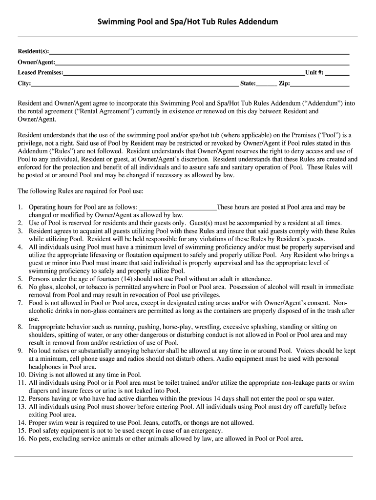 Pool Spa Addendum  Form