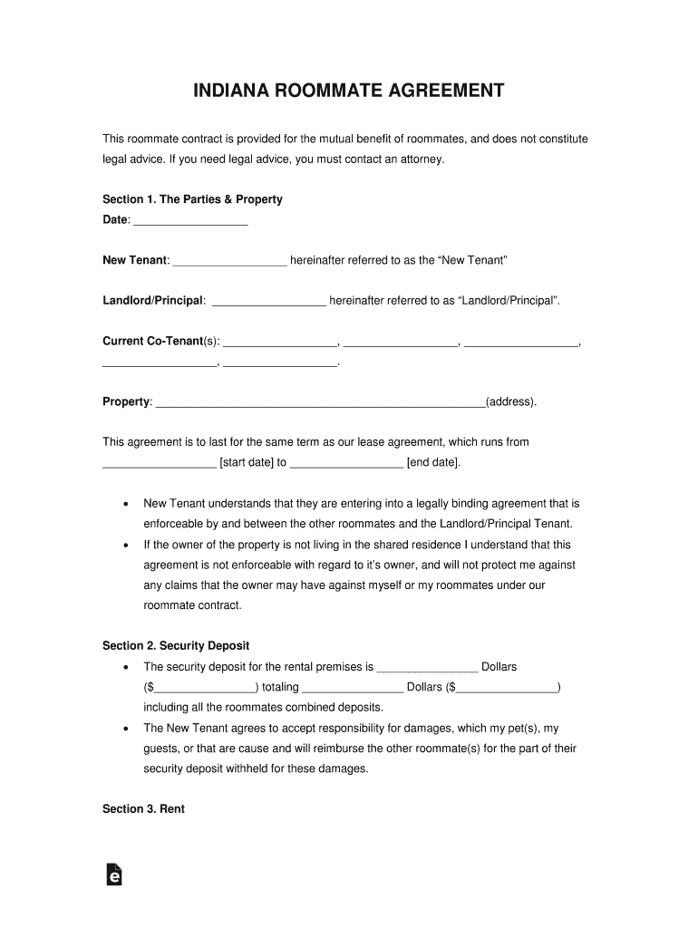 Roommate Room Rental Agreement Template EForms