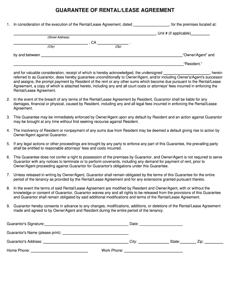 In Consideration of the Execution of the RentalLease Agreement, Dated  Form