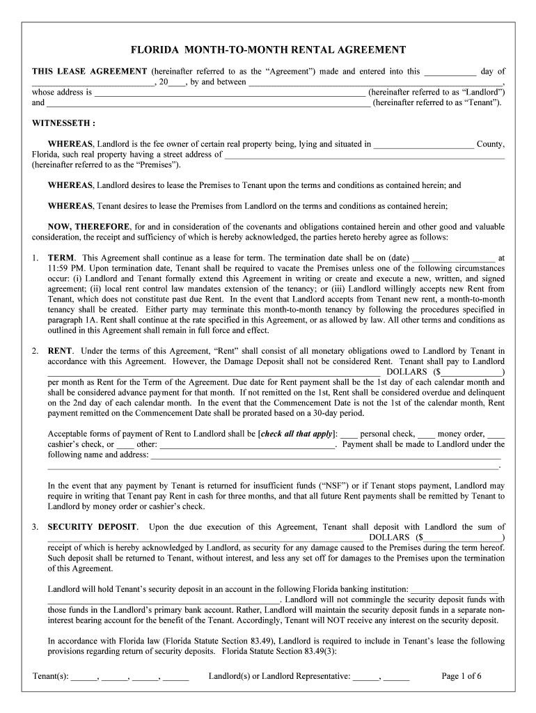 Florida Standard Lease Agreement Form