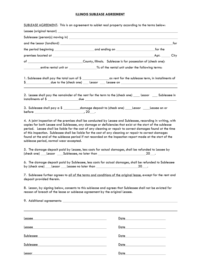 Illinois Sublease Agreement Template DOCX  Form