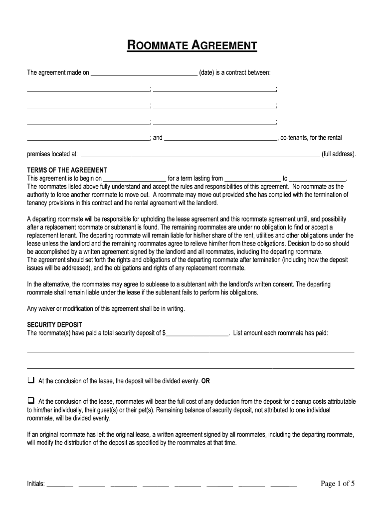 Roommate Agreement FAQ United States  Form