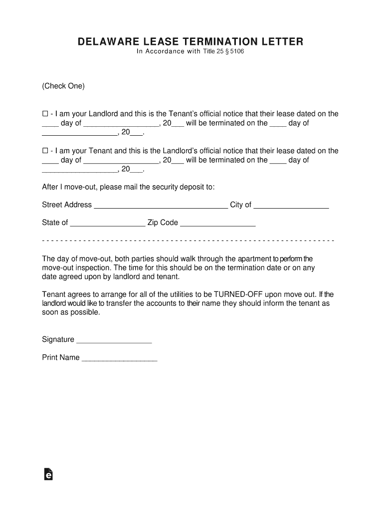 DELAWARE LEASE TERMINATION LETTER  Form