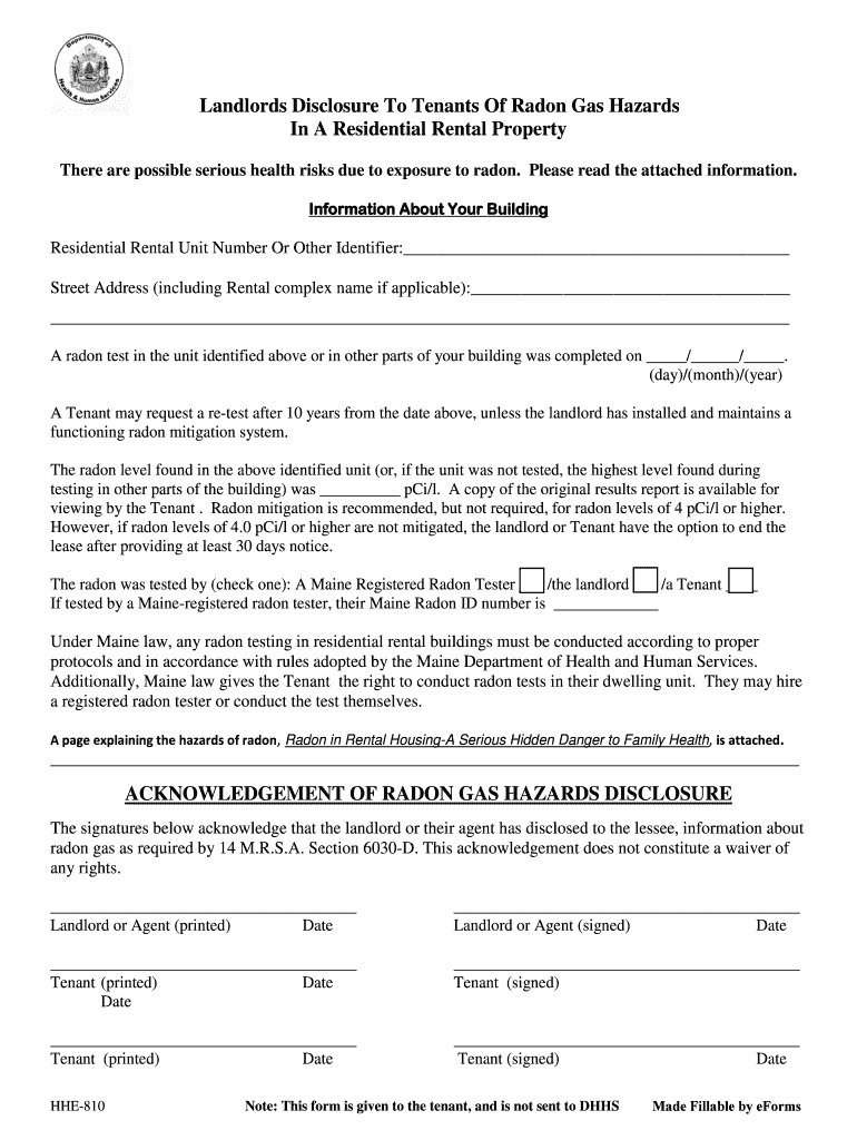  Maine Landlord's Disclosure of Radon Gas 2013