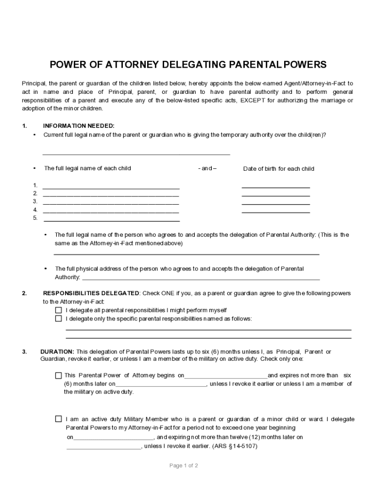 Get and Sign Power of Attorney Delegating Parental Powers  Form