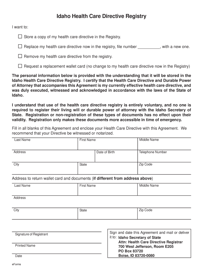 Idaho Health Care Directive  Form