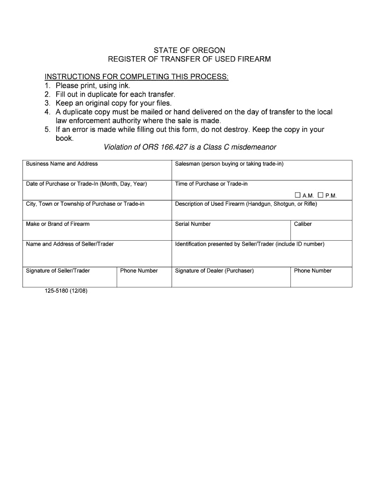  Oregon Transfer Firearm 2008-2024