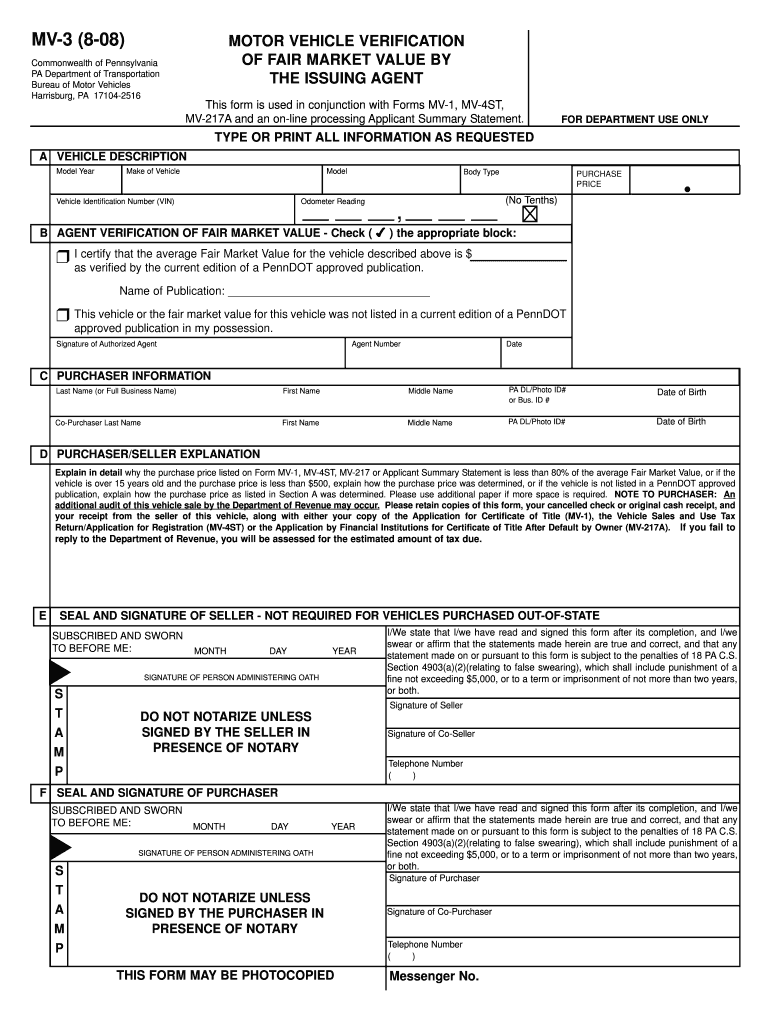Buying or Selling a Vehicle DMV PA Gov  Form