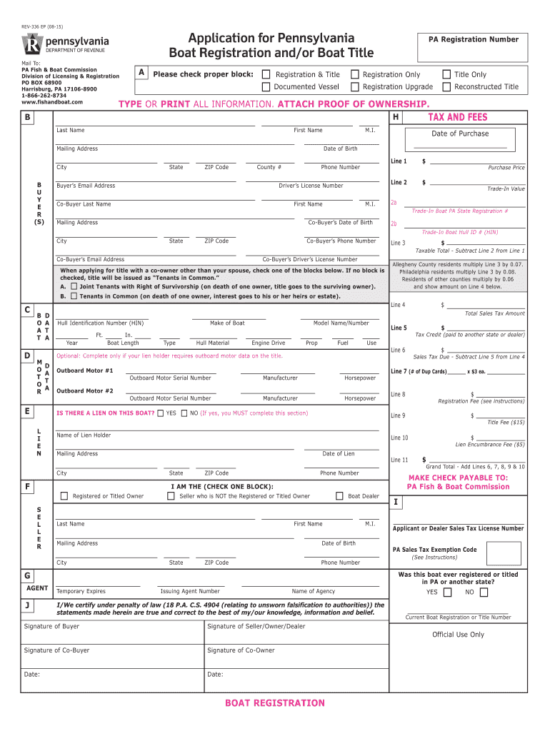  Application for Pennsylvania Boat Registration Andor Boat 2015