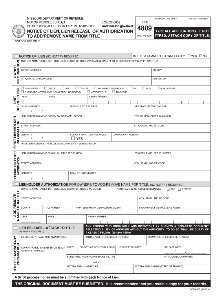  Missouri Lien Release Form 4809 2016