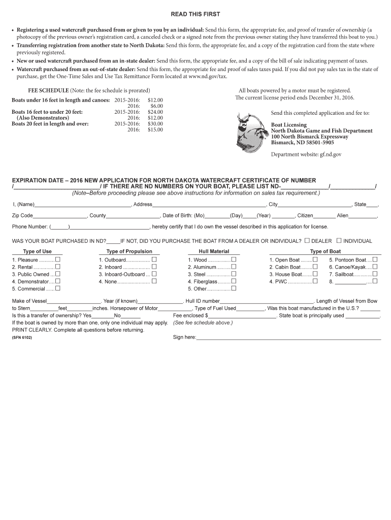  Registering a Used Watercraft Purchased from or Given to You by an Individual Send This Form, the Appropriate Fee, and Proof of  2015