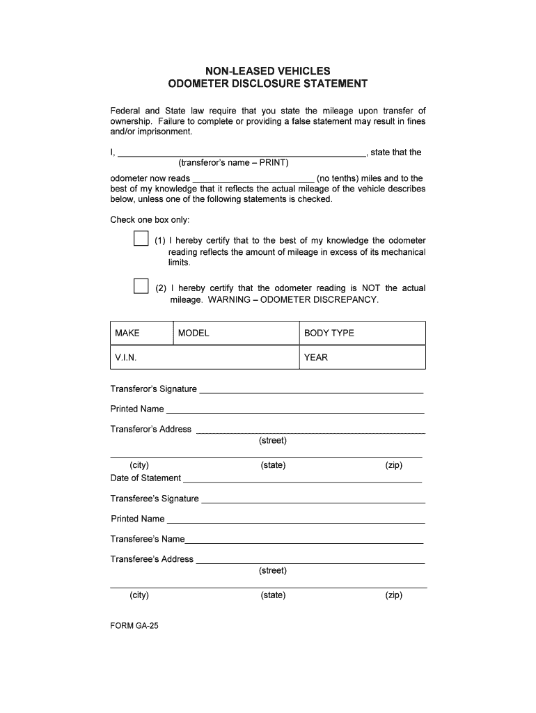 Georgia Vehicle Statement  Form