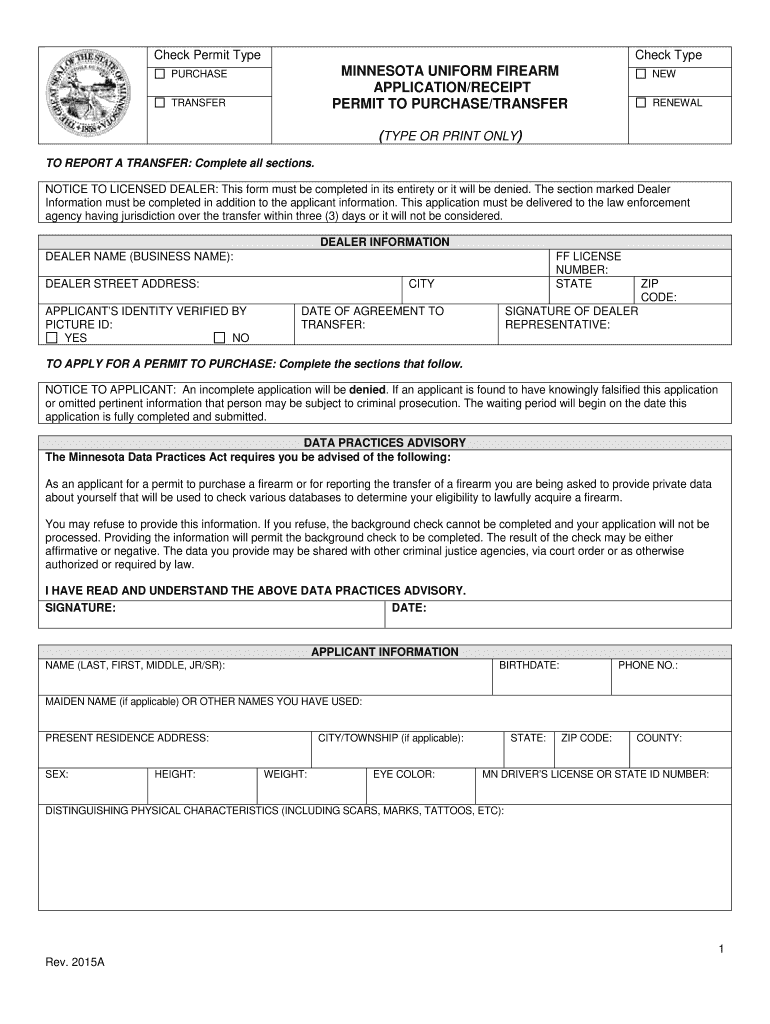  Mn Handgun Permit to Purchase 2015-2024