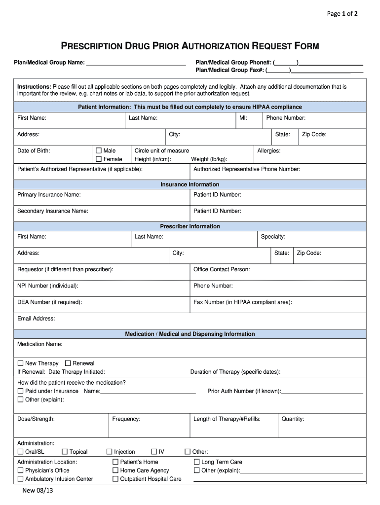  Medication Prior Authorization Request PA Formhealth and Fitness 2013-2024