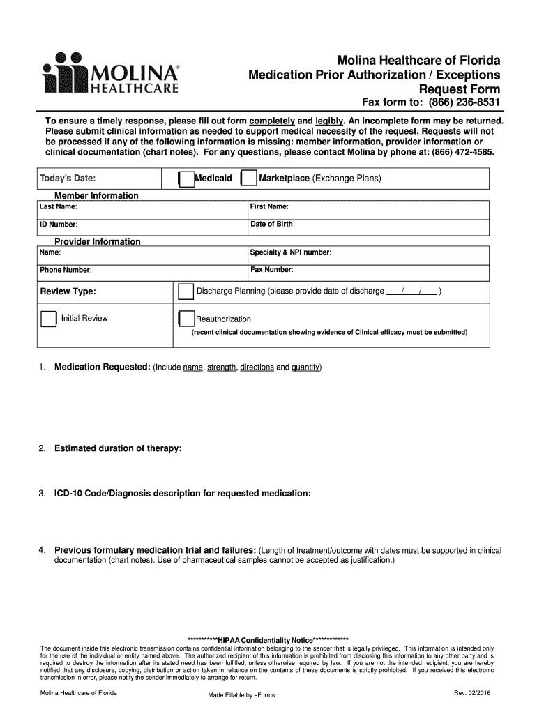  Fillable Online MHF Pharmacy Prior Authorization Request Form 2016-2024