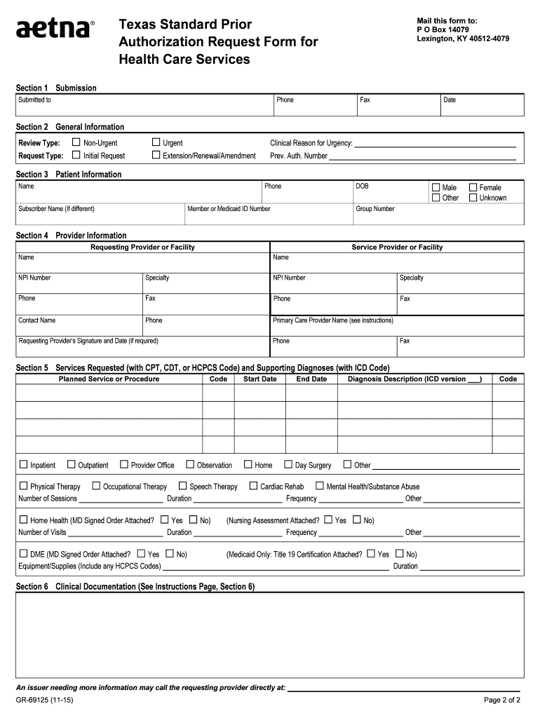  Texas Standard Prior Authorization Request Form for Health Care Services Texas Standard Prior Authorization Request Form for Hea 2015