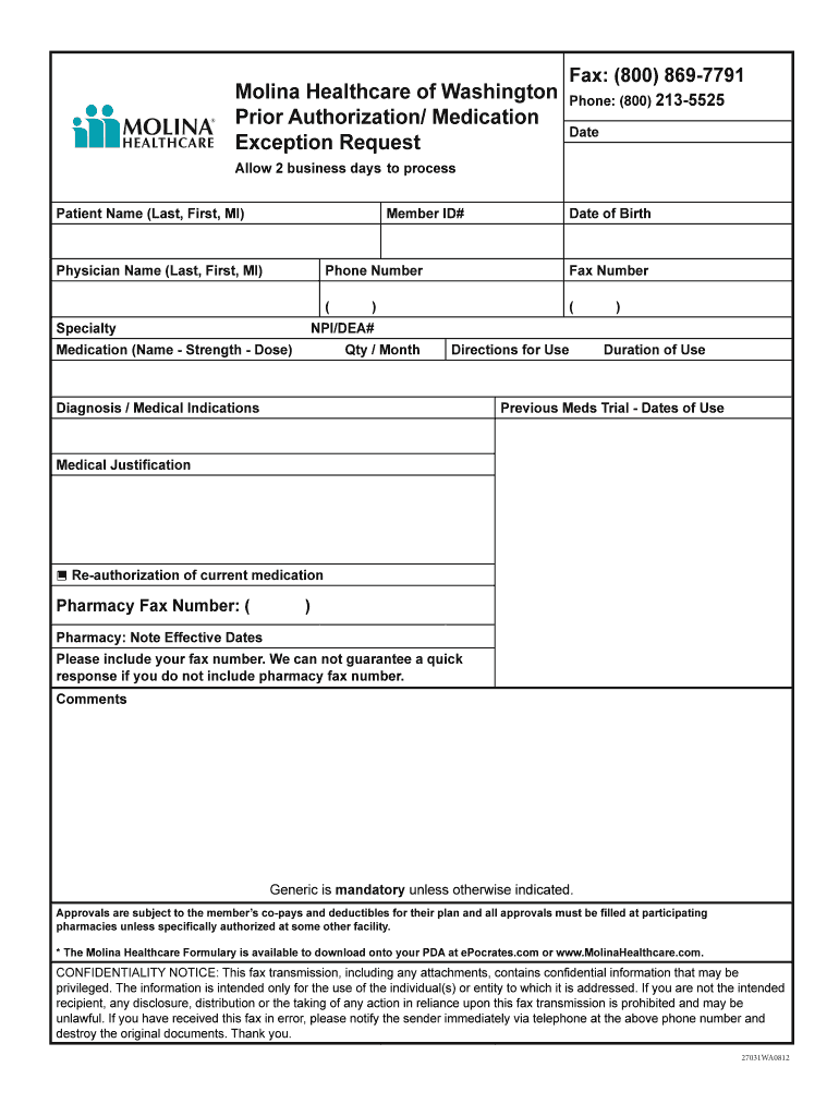  Prior Authorization Medication Exception Request Form 2012-2024