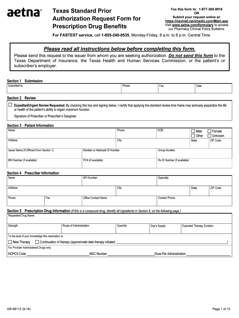  Aetna Prescription Authorization Form 2016-2024