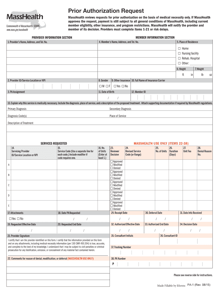  MassHealth Prior Authorization Form 2015