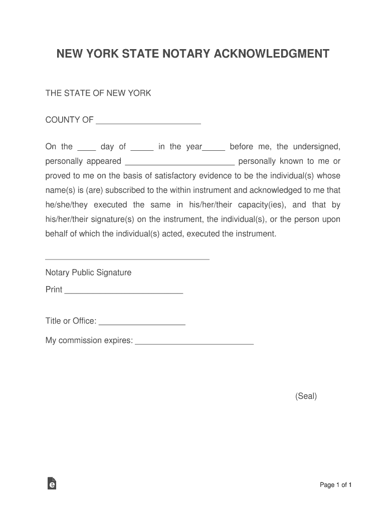 Ny Notary Acknowledgement  Form