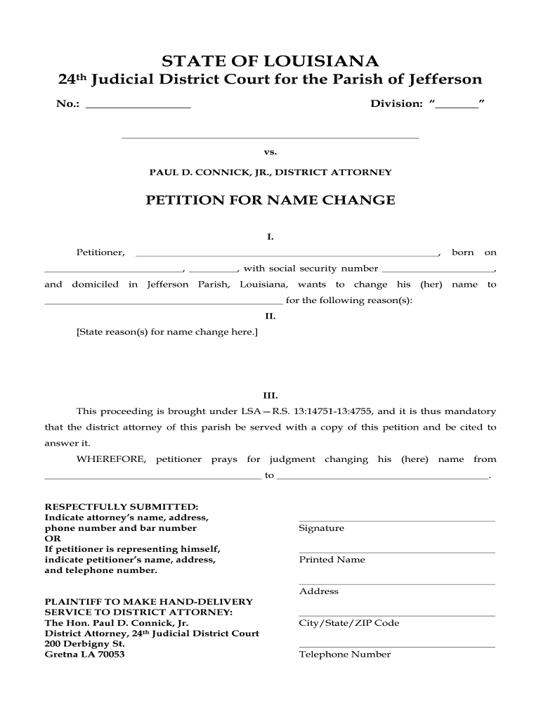 Jefferson Name Change Petition Sample  Form