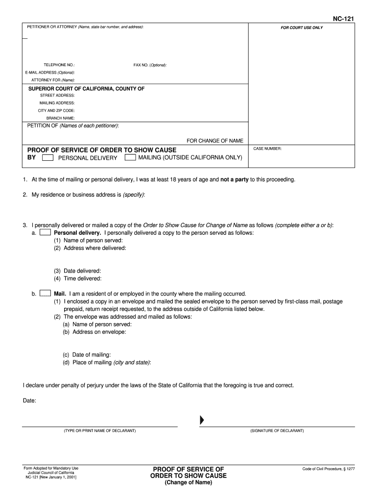  Fillable Online Legalforms NC 121 PROOF of SERVICE of 2001