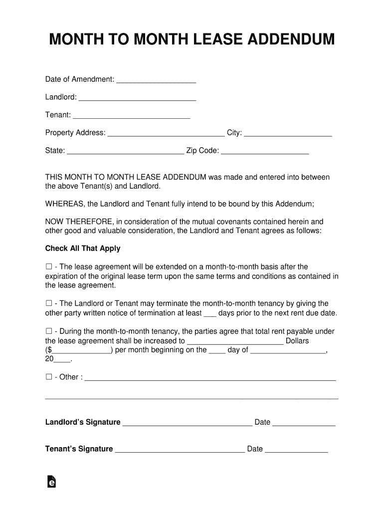 Month to Month Addendum  Form