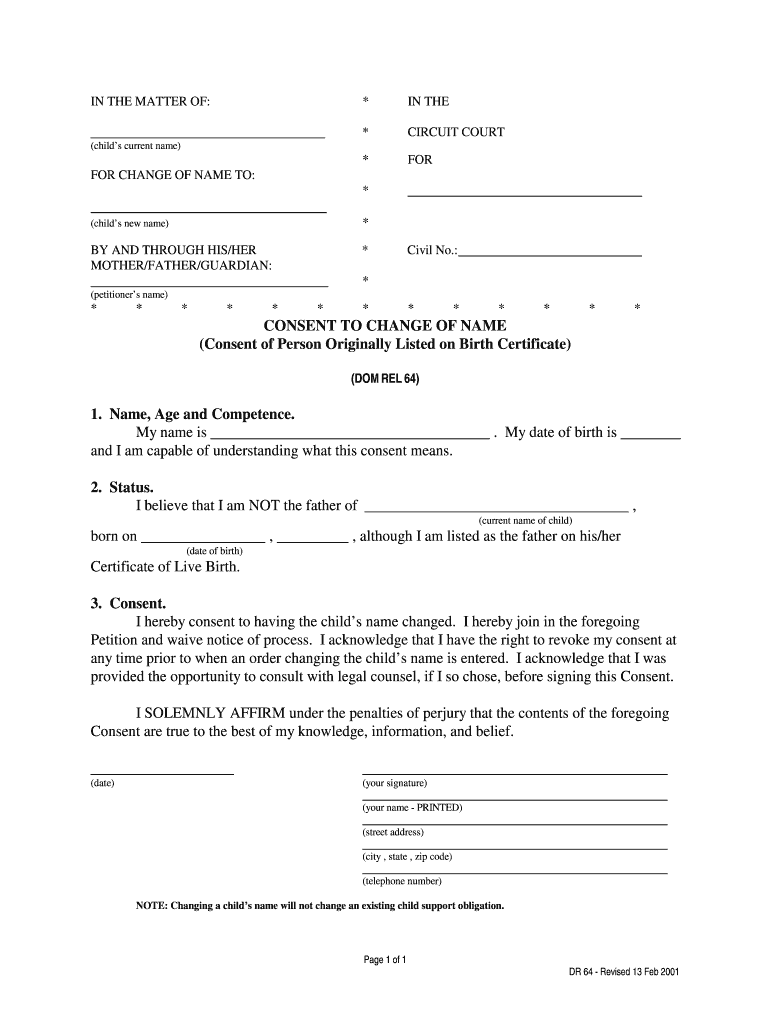Get and Sign 64 Change Name 2001-2022 Form